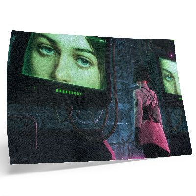 Poster em tela Interagindo com uma imagem digital de uma mulher.