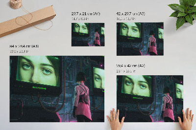 Poster em tela Interagindo com uma imagem digital de uma mulher.