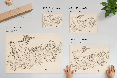 Poster mural Riacho da Montanha (1917) de Egon Schiele – desenho a traço da coleção do Museu MET