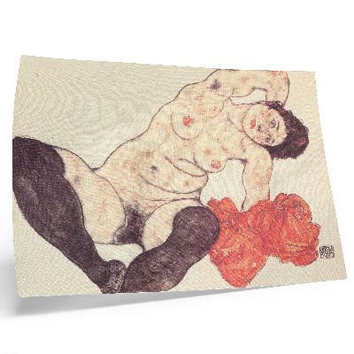 Poster mural Nu feminino com uma toalha amarela (1917) de Egon Schiele