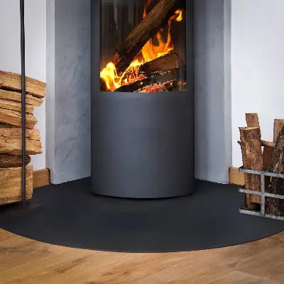 Base para lareira em quarto de círculo em chapa metálica preta