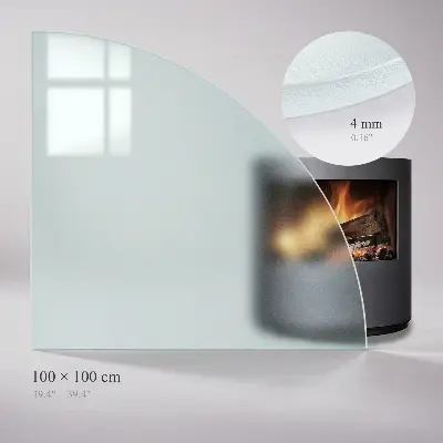Base de vidro temperado para lareira e fogão em formato de quarto de círculo semitransparente