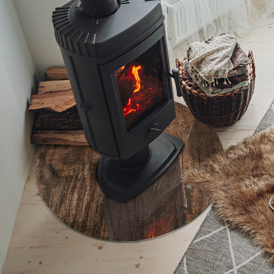 Base de vidro redonda para lareira Padrão de madeira natural