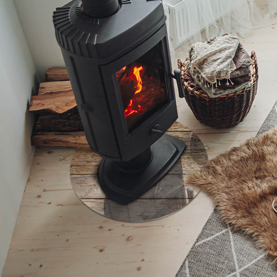 Base de vidro redonda para lareira Placa de madeira no layout