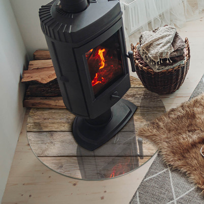 Placa de vidro temperado para lareira Textura de tábuas de madeira
