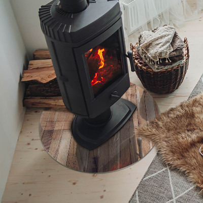 Base de vidro redonda para lareira Placa de madeira no layout