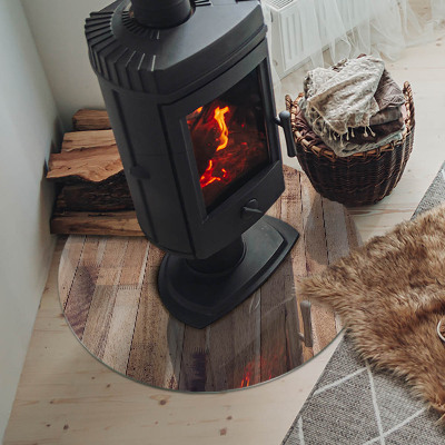 Base de vidro redonda para lareira Placa de madeira no layout