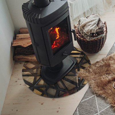 Base de vidro redonda para lareira Geometria com madeira