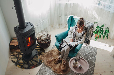 Base de vidro redonda para lareira Geometria com madeira