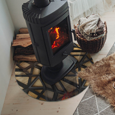 Base de vidro redonda para lareira Geometria com madeira