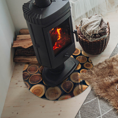 Base de vidro redonda para lareira Caixa com madeira cortada