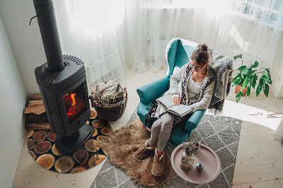 Base de vidro redonda para lareira Caixa com madeira cortada