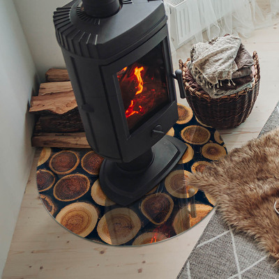 Base de vidro redonda para lareira Caixa com madeira cortada