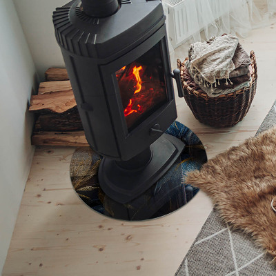 Base de vidro redonda para lareira Folhas elegantes em textura