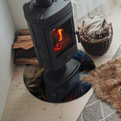 Base de vidro redonda para lareira Folhas elegantes em textura