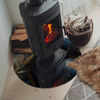 Base de vidro redonda para lareira Folhas elegantes em textura