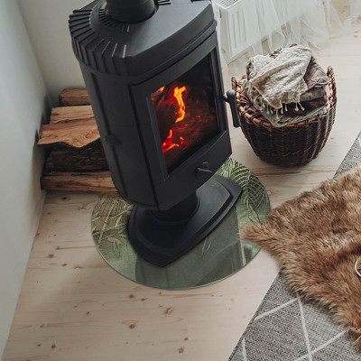 Placa de vidro temperado para lareira Folhas tropicais ao fundo