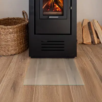 Base de vidro temperado para lareira retangular e semitransparente