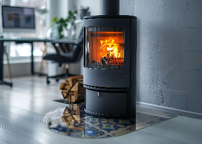 Base de vidro semi-oval para lareira Motivo de azulejo cerâmico