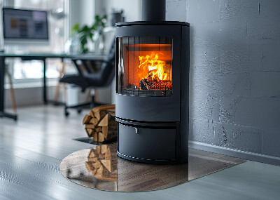 Base de vidro semi-oval para lareira Estilo geométrico de madeira