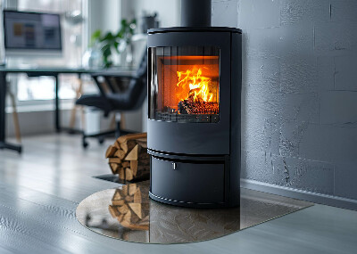 Base de vidro semi-oval para lareira Motivos sutis de folhas