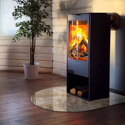 Base de vidro semi-oval para lareira Motivos sutis de folhas