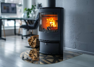 Base de vidro semi-oval para lareira Formas abstratas com motivo de madeira