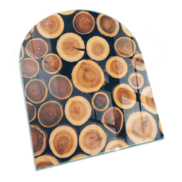 Base de vidro semi-oval para lareira Uma caixa com um desenho de madeira cortada