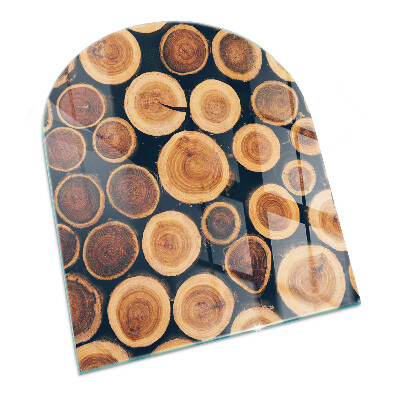 Base de vidro semi-oval para lareira Uma caixa com um desenho de madeira cortada