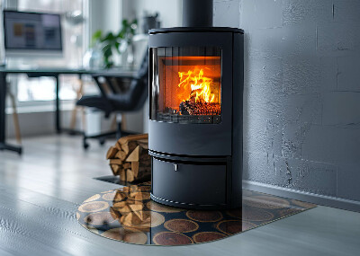 Base de vidro semi-oval para lareira Uma caixa com um desenho de madeira cortada