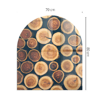 Base de vidro semi-oval para lareira Uma caixa com um desenho de madeira cortada