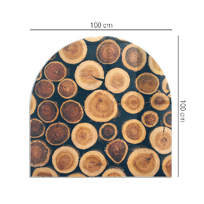 Base de vidro semi-oval para lareira Uma caixa com um desenho de madeira cortada