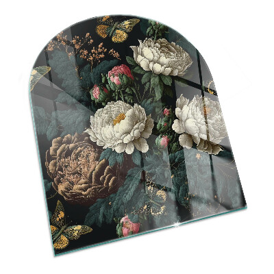 Base de vidro para lareira Padrão de flores e borboletas