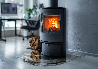 Base de vidro semi-oval para lareira Ondas e linhas em estilo abstrato