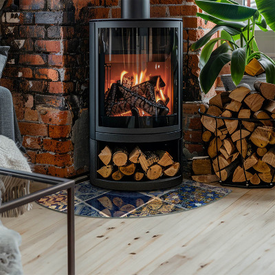 Base de vidro em quarto de círculo para lareira Padrões de ladrilhos cerâmicos