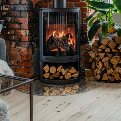 Base de vidro em quarto de círculo para lareira Padrão de folha perfurada