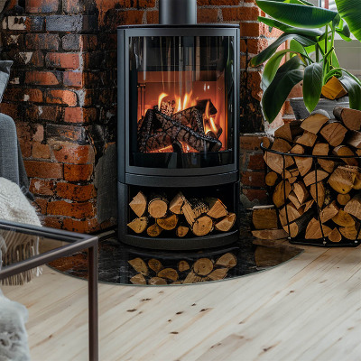 Base de vidro em quarto de círculo para lareira Padrão de mármore elegante