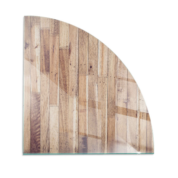 Base de vidro em quarto de círculo para lareira Placa de madeira no layout