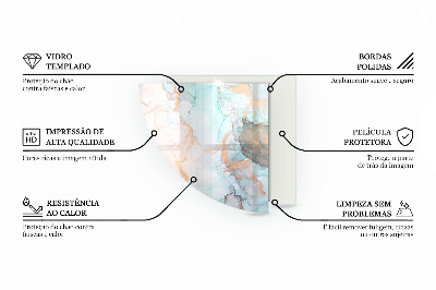 Base de vidro em quarto de círculo para lareira Folhas em padrões sutis