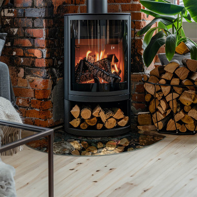 Base de vidro temperado para lareira Padrão floral com borboletas