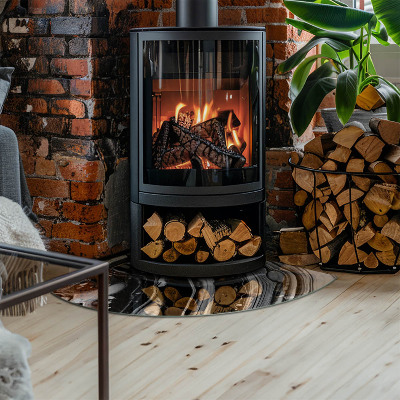 Base de vidro em quarto de círculo para lareira Ondas e linhas abstratas