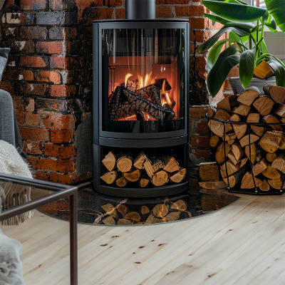 Base de vidro em quarto de círculo para lareira Mármore elegante com veios