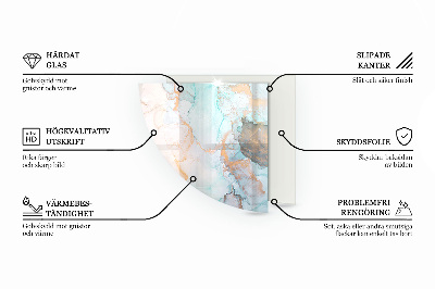 Base de vidro em quarto de círculo para lareira Padrão abstrato de mármore