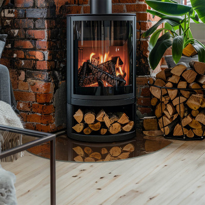 Base de vidro em quarto de círculo para lareira Cor marrom