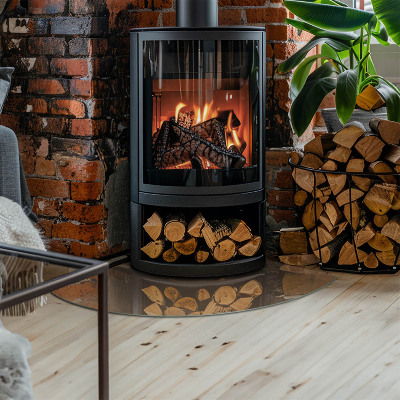 Base de vidro em quarto de círculo para lareira Cor marrom