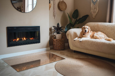 Base de vidro para lareira retangular Padrão de madeira natural