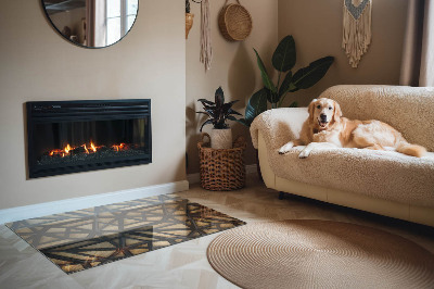 Base de vidro decorativa para lareira Geometria com madeira