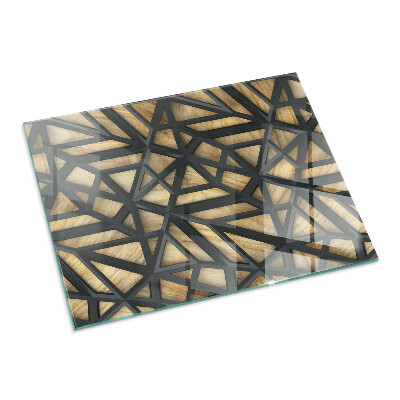 Base de vidro decorativa para lareira Geometria com madeira