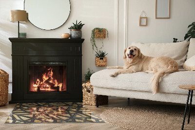 Base de vidro decorativa para lareira Geometria com madeira