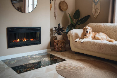 Base de vidro para lareira retangular Padrão floral com borboletas